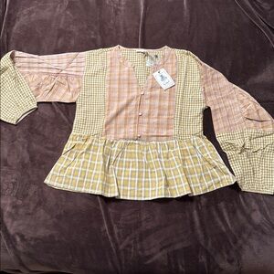 Easel Plaid Peplum Top.